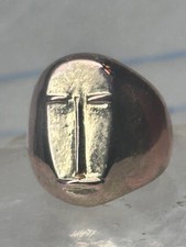 Vintage Abstract Face Brutalist Sculptural Statement Ring Size 7.25 Heavy Metal picture