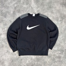 Nike Vintage Crewneck Sweatshirt Black Gray Swoosh Pullover Size S picture