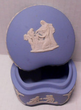 Vintage Wedgwood Blue Jasperware Cupids Kidney Shaped Lidded Trinket Box picture