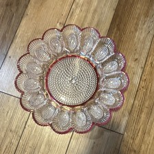 Indiana Glass Co. hobnail 15-deviled egg serving plate with cranberry picture