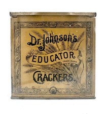 NICE Antique 1890's-1920's Dr. Johnson's Educator Crackers Tin | Boston, Mass picture