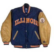 Vintage 90’s Starter University of Illinois Letterman Bomber Jacket Size L picture