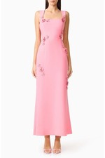 Elliatt Pink Hayley Beaded Floral Appliqué Sheath Gown Size Medium picture