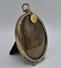 Antique Victorian 24k Plated Convex Frame Mourning Style Woman Portrait Photo picture