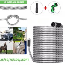 25/50/75/100/150FT Stainless Steel Metal Garden Water Hose Pipe Lightweight picture