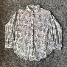 Anthropologie Floral Block Print Button Down Shirt White Red Black XS/S picture