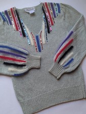 Vintage 80s Grey Knit V-neck Puffy Sleeve Linen/Rayon/Angola from brand Nannell picture