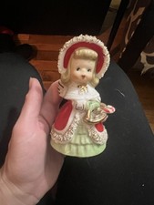 Vintage Lefton Style Christmas Angel Bell Candy Cane Basket Spaghetti Trim 4.5” picture