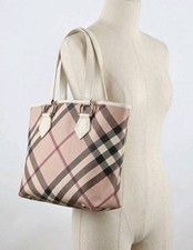 Burberry Supernova Check Open Top Tote Bag Coated Canvas Purse Leather Trim  picture