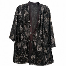 Misook Women's Petite L Black Gray Textured Button Knit Jacket picture