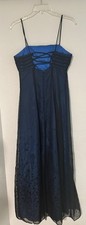 Vintage Y2K Morgan and Co Blue/Black Star Mesh Overlay Lace-Up Gown 5/6 picture