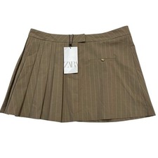 Zara Y2K Skirt Brown Pinstriped Box Pleated Micro Mini Size M Academia Preppy picture