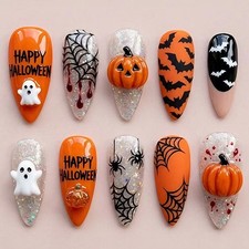 30Pcs Halloween Press On Nails Cute Ghost Pumpkin Bat Spider Web Fake Nails picture
