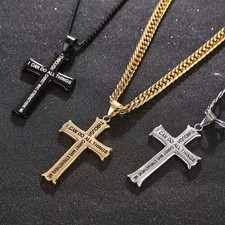 Christian Cross Necklace Philippians 4:13 Stainless Steel Faith Pendant Jewelry picture
