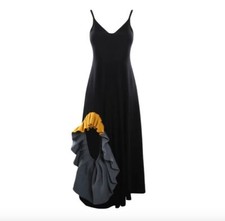 Loewe Black Knit Midi Dress Ruffled Detail Women's Size Medium picture