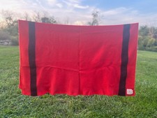 Vintage Early's of Witney Witnedown Wool Blanket Red Black Stripe England 66x54 picture