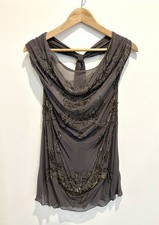 AllSaints Vintage Sechin Slate Grey Silk Hand Embellished Beaded Top Size 12 picture