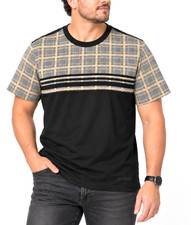 GUESS Men's XL Black Plaid Color Block T-Shirt Short Sleeve 100% Cotton NWT picture