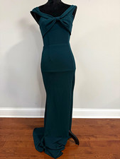 Lulus Women’s Off-Shoulder Bow Side Slit Solid Green Long Gown Size S picture