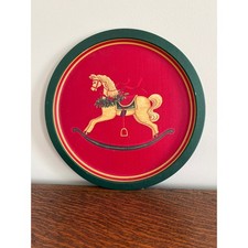 Vintage 1988 Wangs International Rocking Horse Christmas Metal Tray FR8044 Red picture