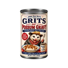 Grits an Possum Gravy Funny Gag Gift Empty Joke Can Southern Hillbilly Humor picture