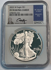 2023 W $1 Silver Eagle NGC PF70 Ultra Cameo Edmund Moy Hand Signed Blue Label picture