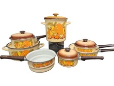 Rare Complete 7 Piece Vtg 70s Sears Merry Mushroom Enamelware Pot/Pan Set picture