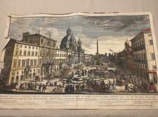 Antique Hand Colored Engraving Piazza Navonna, Rome c. 1724 picture