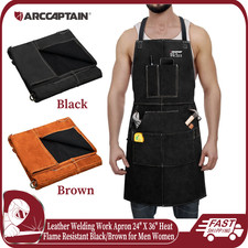 ARCCAPTAIN Leather Welding Apron Work Heat Flame Resistant Cowhide 6 Pockets New picture