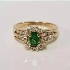 2.50 Ct Oval Cut Natural Emerald & Diamond Wedding Ring 14K Yellow Gold picture