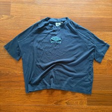 Umbro Vintage Boxy T-Shirt Embroidered Spellout Logo Navy Blue Streetwear XL picture