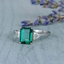 3 Ct Emerald Cut Natural Emerald Diamond Wedding Engagement Ring 14K White Gold picture