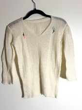 VINTAGE 50'S 60'S DELICATE FLORAL STITCH SHEER CROPPED KNIT SWEATER XS picture