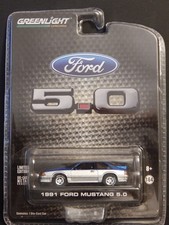 1991 Fox Body Mustang LBE Exclusive Silver Blue Greenlight 1/64 MINM Package picture