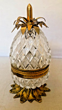 Antique French Hand Cut Glass and Gilded Bronze Hinged Box in Pineapple Shape. picture