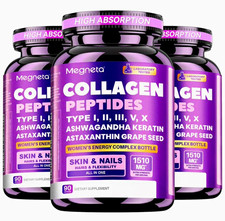 Megneta Collagen Peptides Type I II III V X 1510mg 90 Caps Skin & Nail 2 Bottles picture