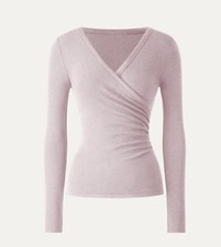OGL Lyocell Wool Surplice Ruched Top Women’s Large Light Pink Draped Front NWT picture