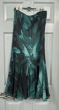Vintage Windsmoor 100% silk teal abstract fluted midi skirt 14 picture