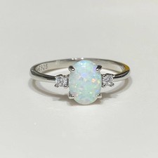 3.50 CT Australian Opal Solitaire Ring Oval Walo Fire Ring Sterling Silver picture