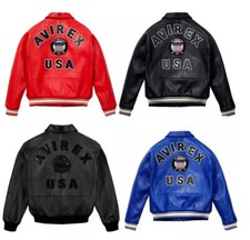 Avirex Men's Real Leather Jacket Sheepskin Flight Bomber American Varsity Jacket picture