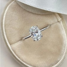 Moissanite Solitaire Engagement Ring Solid 14K White Gold 2.00 CT Oval Cut VVS1 picture