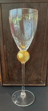 Set of  7 Union Street Glass Manhattan GOLD 10 3/8” Claret Wine Glasses Signed picture