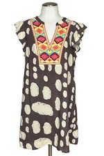 Anthropologie THML Dress Brown Taupe Dot Embroidered Boho Dress S Lined Pockets picture