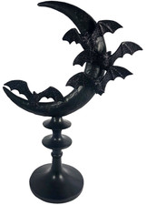 Spooky Night Bat Crescent Moon Figurine 17.5 Inch Black Glitter Halloween Decor picture