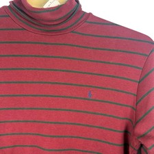 Vintage 90s Rare Polo Ralph Lauren Pullover Turtleneck Shirt Red Green Stripe picture