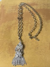 Vintage CAbi Wink Wide Link Rhinestone Drop Pendant Detachable Necklace picture