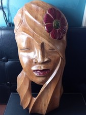 Vintage Folk Art Wood Carving Of Piece full Woman Hand Carved 1950-1970 picture