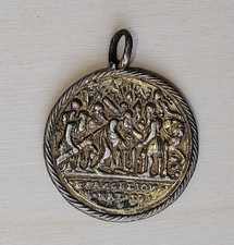 Antique Gold Plated Evangelion And Abram Begat Isaac Religious Medal Pendant picture