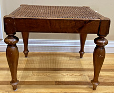 Vtg Walnut Caned Vanity Bench picture
