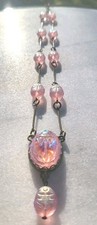 VINTAGE EGYPTIAN SCARAB PENDANT IRID PINK SCARAB BEAD GLASS NECKLACE SET OOAK  picture